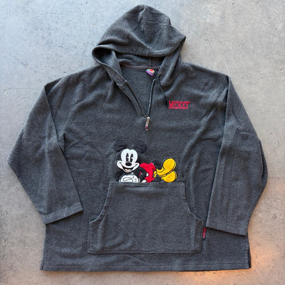 Vintage Y2k Mickey Mouse Embroidered Fleece Hoodie Pullover Sweatshirt Size L - Picture 1 of 5